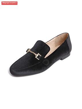 Penny Loafer Flats Square Toe Metal Trim Slip-On Walking Shoes